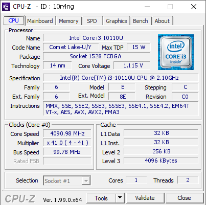 screenshot of CPU-Z validation for Dump [10n4ng] - Submitted by  Shotodo  - 2022-02-25 16:26:54