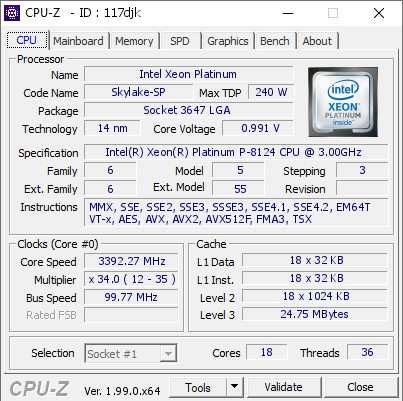 screenshot of CPU-Z validation for Dump [117djk] - Submitted by  FENRIR  - 2022-03-12 21:13:54