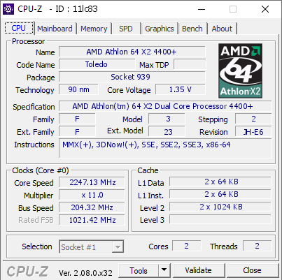 screenshot of CPU-Z validation for Dump [11lc83] - Submitted by  PC-ANNA  - 2023-11-10 18:09:42