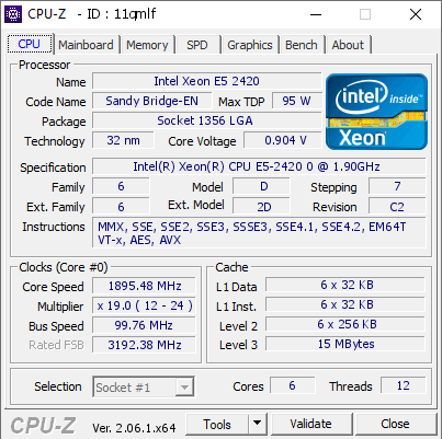 screenshot of CPU-Z validation for Dump [11qmlf] - Submitted by  DESKTOP-UUTKDG0  - 2023-08-03 01:09:20