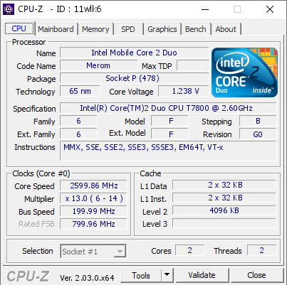 screenshot of CPU-Z validation for Dump [11wlk6] - Submitted by  NEC-PC  - 2022-11-06 19:13:07