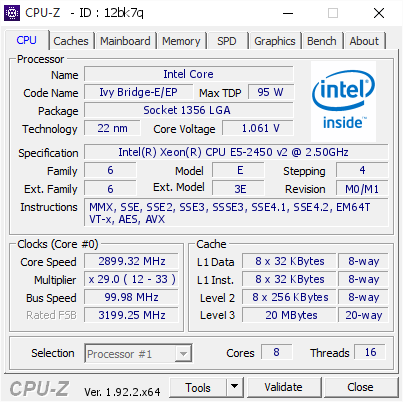 screenshot of CPU-Z validation for Dump [12bk7q] - Submitted by  Anonymous  - 2020-07-29 00:54:27