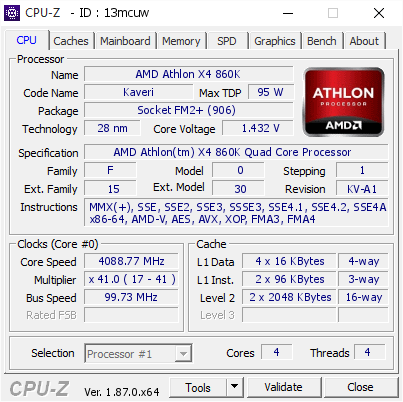 screenshot of CPU-Z validation for Dump [13mcuw] - Submitted by  AMD  - 2019-01-12 01:12:21