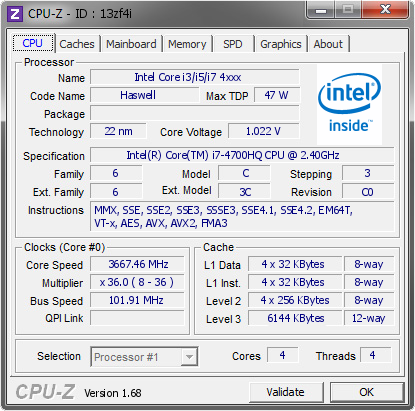 screenshot of CPU-Z validation for Dump [13zf4i] - Submitted by  G750  - 2014-01-29 10:01:37