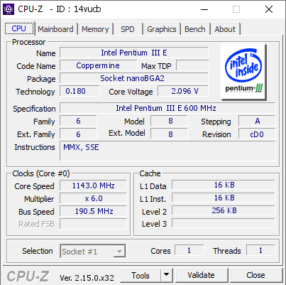 screenshot of CPU-Z validation for Dump [14vucb] - Submitted by  R-998  - 2025-10-14 02:58:13