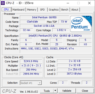 screenshot of CPU-Z validation for Dump [155vre] - Submitted by  aperacer  - 2021-12-04 19:15:19