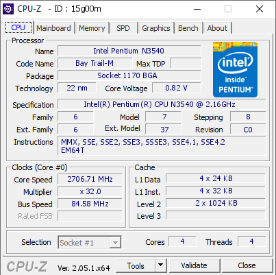 screenshot of CPU-Z validation for Dump [15g00m] - Submitted by  HP-LAPTOP  - 2023-06-24 11:31:04