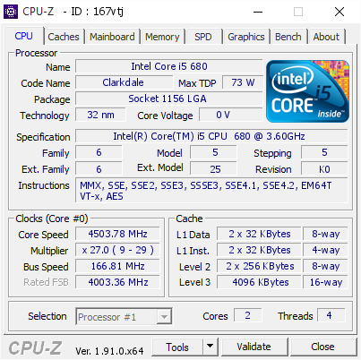 screenshot of CPU-Z validation for Dump [167vtj] - Submitted by  KIKKOK  - 2020-03-24 00:09:49