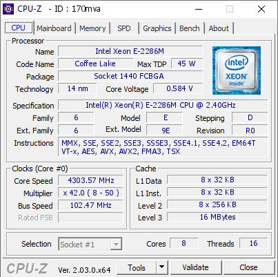 screenshot of CPU-Z validation for Dump [170mva] - Submitted by  Anonymous  - 2022-11-27 17:56:11