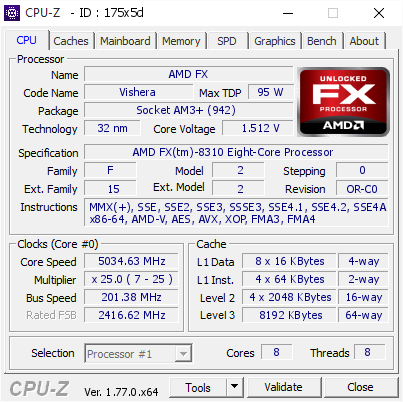 screenshot of CPU-Z validation for Dump [175x5d] - Submitted by  Wade Costa  - 2016-10-23 22:22:29