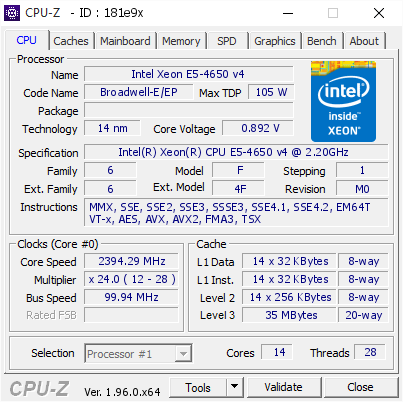 screenshot of CPU-Z validation for Dump [181e9x] - Submitted by  Anonymous  - 2021-05-19 03:47:42