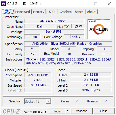 screenshot of CPU-Z validation for Dump [1945mm] - Submitted by  DESKTOP-3F8MIA5  - 2023-09-29 22:14:29