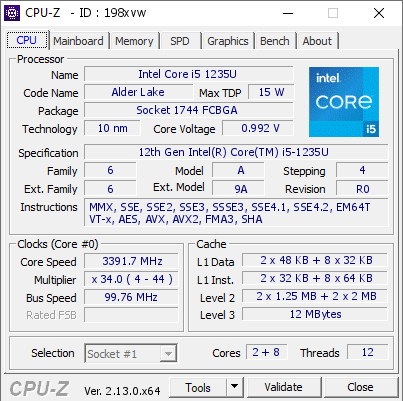 screenshot of CPU-Z validation for Dump [198xvw] - Submitted by  DESKTOP-LUONVSC  - 2025-01-15 12:59:24