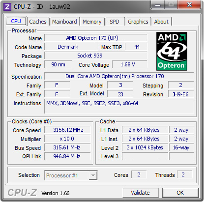 screenshot of CPU-Z validation for Dump [1auw92] - Submitted by  u22  - 2013-09-28 00:09:25