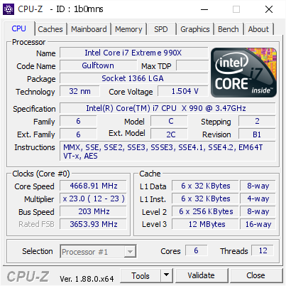 screenshot of CPU-Z validation for Dump [1b0mns] - Submitted by  Anonymous  - 2019-05-11 05:59:21