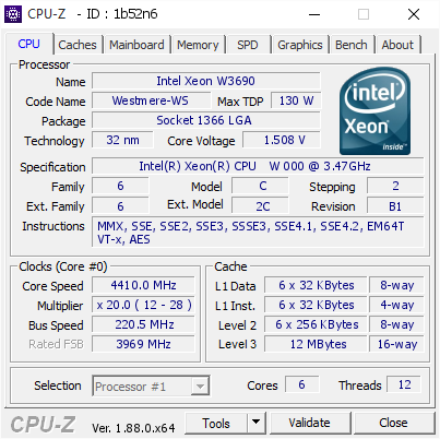 screenshot of CPU-Z validation for Dump [1b52n6] - Submitted by  Anonymous  - 2019-04-16 23:40:57