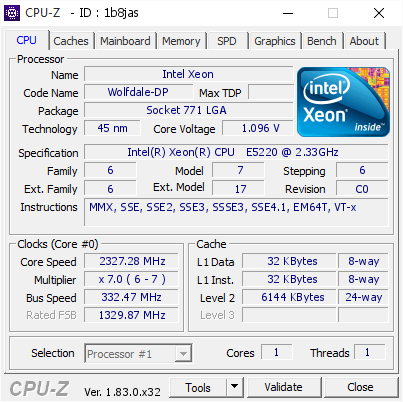 screenshot of CPU-Z validation for Dump [1b8jas] - Submitted by  GLOWIENKA  - 2018-03-24 14:31:59