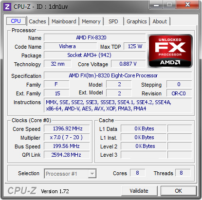 screenshot of CPU-Z validation for Dump [1dn1uv] - Submitted by  JAVI-PC  - 2015-08-31 02:23:26