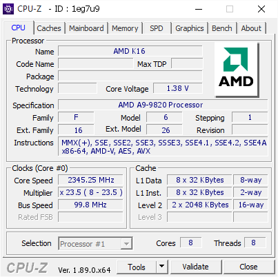 screenshot of CPU-Z validation for Dump [1eg7u9] - Submitted by  DESKTOP-ERCUSOH  - 2019-06-29 11:35:53