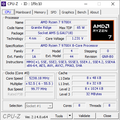 screenshot of CPU-Z validation for Dump [1f9y10] - Submitted by  Anonymous  - 2025-06-18 16:09:26