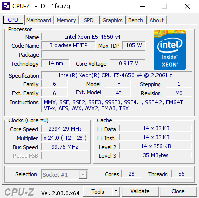 screenshot of CPU-Z validation for Dump [1fau7g] - Submitted by  ARSPRODSQL4  - 2022-11-10 18:35:46