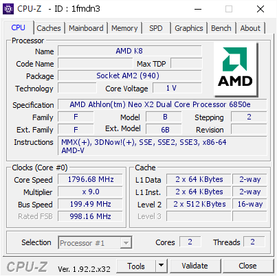 screenshot of CPU-Z validation for Dump [1fmdn3] - Submitted by  DESKTOP-RQ615DF  - 2020-07-06 09:56:39