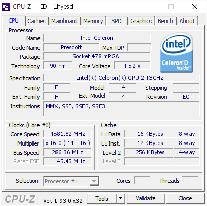 screenshot of CPU-Z validation for Dump [1hyesd] - Submitted by  459  - 2020-09-16 13:40:06