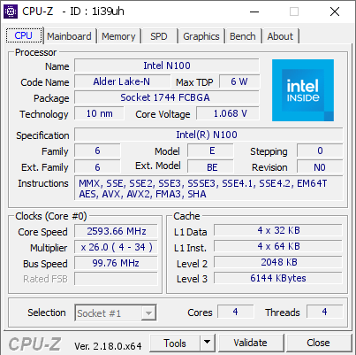 screenshot of CPU-Z validation for Dump [1i39uh] - Submitted by  Anonymous  - 2026-02-23 06:26:26