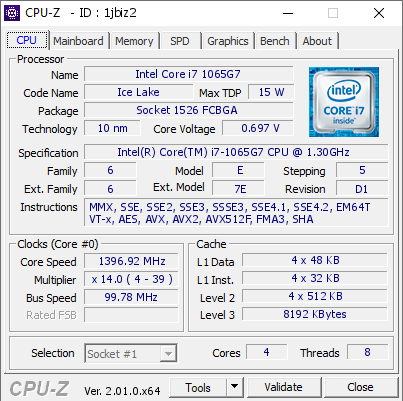 screenshot of CPU-Z validation for Dump [1jbiz2] - Submitted by  LAPTOP-OG5F961H  - 2022-05-24 23:09:28