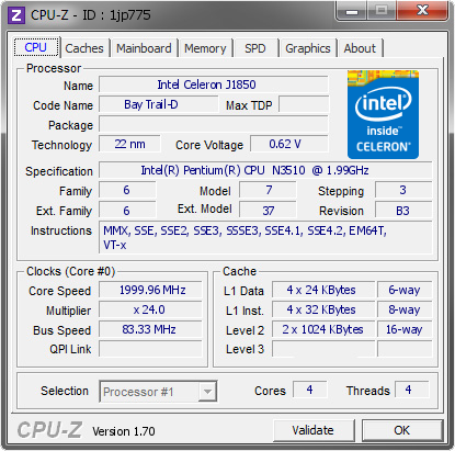 screenshot of CPU-Z validation for Dump [1jp775] - Submitted by  HP-PC  - 2014-08-24 11:08:22