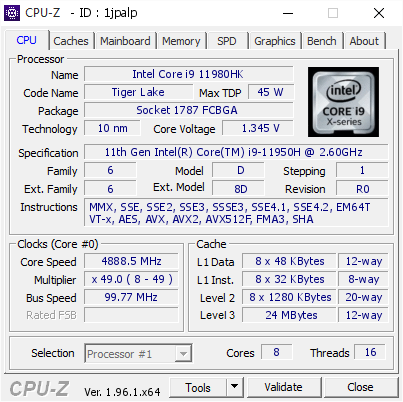 screenshot of CPU-Z validation for Dump [1jpalp] - Submitted by  Anonymous  - 2021-07-18 18:27:00