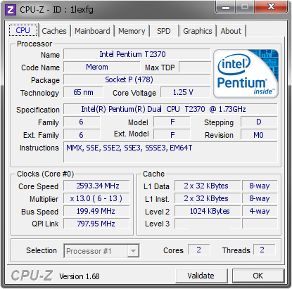 screenshot of CPU-Z validation for Dump [1lexfg] - Submitted by  SatelliteL310  - 2014-01-25 03:01:09