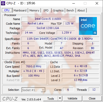 screenshot of CPU-Z validation for Dump [1lfk96] - Submitted by  Forks  - 2022-12-11 00:37:02