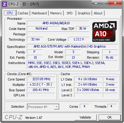 screenshot of CPU-Z validation for Dump [1lfv7j] - Submitted by  ACER  - 2013-12-08 10:12:40