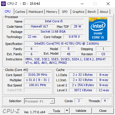 screenshot of CPU-Z validation for Dump [1lk64d] - Submitted by  Anonymous  - 2016-08-03 14:30:54