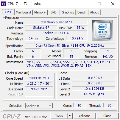 screenshot of CPU-Z validation for Dump [1lzsbd] - Submitted by  DESKTOP-2ROJB0I  - 2024-04-19 17:59:47