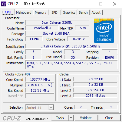 screenshot of CPU-Z validation for Dump [1m5bn6] - Submitted by  Anonymous  - 2023-11-01 08:19:43