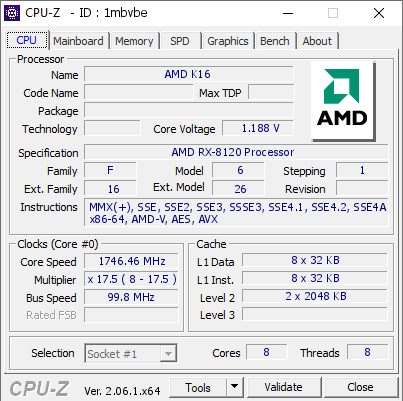 screenshot of CPU-Z validation for Dump [1mbvbe] - Submitted by  IRINA  - 2023-08-29 14:47:28