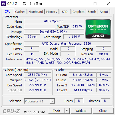 screenshot of CPU-Z validation for Dump [1mr5rm] - Submitted by  Anonymous  - 2017-01-03 06:38:04