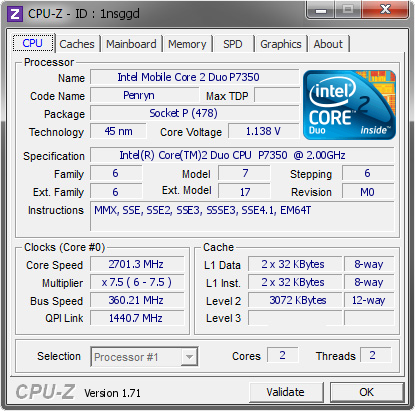 screenshot of CPU-Z validation for Dump [1nsggd] - Submitted by  arnidz  - 2015-03-07 11:03:57