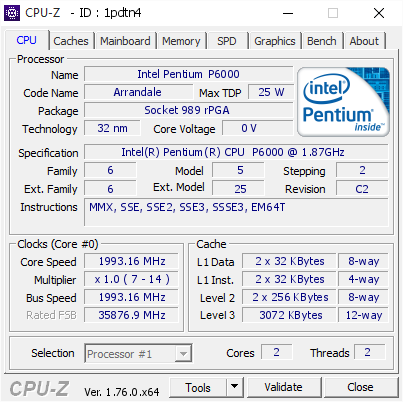 screenshot of CPU-Z validation for Dump [1pdtn4] - Submitted by  DESKTOP-LT7B5QT  - 2016-09-10 21:40:42