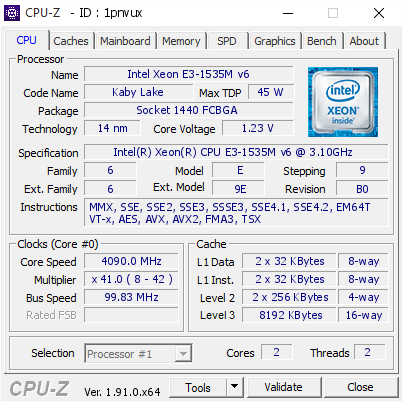 screenshot of CPU-Z validation for Dump [1pnvux] - Submitted by  DESKTOP-7CB3RIF  - 2020-03-20 03:01:32
