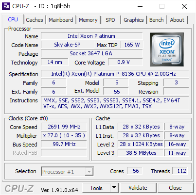 screenshot of CPU-Z validation for Dump [1q8h6h] - Submitted by  ALSSERVER  - 2020-01-03 20:24:51