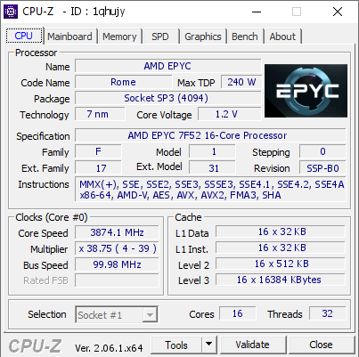 screenshot of CPU-Z validation for Dump [1qhujy] - Submitted by  empstar  - 2023-07-10 19:24:13