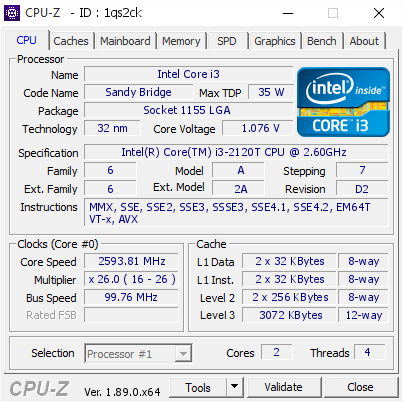 screenshot of CPU-Z validation for Dump [1qs2ck] - Submitted by  DARYL-PC  - 2019-06-22 14:08:12
