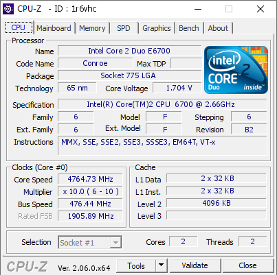 screenshot of CPU-Z validation for Dump [1r6vhc] - Submitted by  M1RROR  - 2024-02-21 18:10:50
