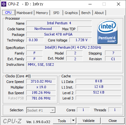 screenshot of CPU-Z validation for Dump [1s6rzy] - Submitted by  fireTwoOneNine  - 2022-01-09 07:26:15