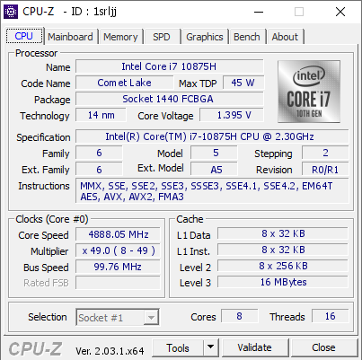 screenshot of CPU-Z validation for Dump [1srljj] - Submitted by  Zhyix  - 2023-01-23 23:06:23