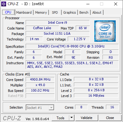 screenshot of CPU-Z validation for Dump [1sw6bt] - Submitted by  DESKTOP-GTG87U0  - 2021-12-31 21:30:41