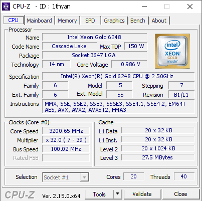 screenshot of CPU-Z validation for Dump [1thyan] - Submitted by  Anonymous  - 2025-05-19 21:01:28